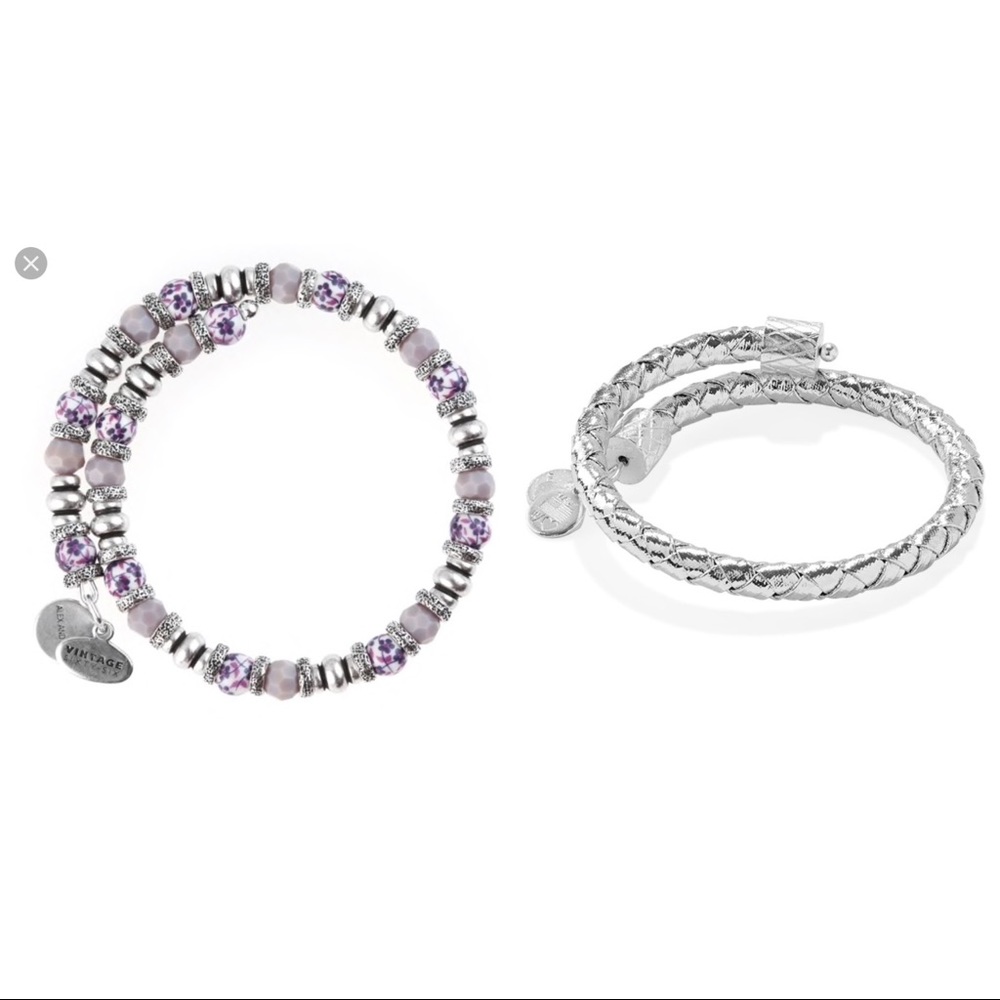 ALEX AND ANI PURPLE FLORAL & SILVER LEATHER WRAP